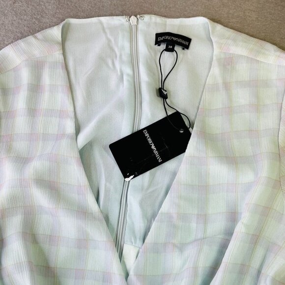 Emporio Armani Check Print Chiffon Dress US Size 2 Midi Length Blue - Picture 12 of 14